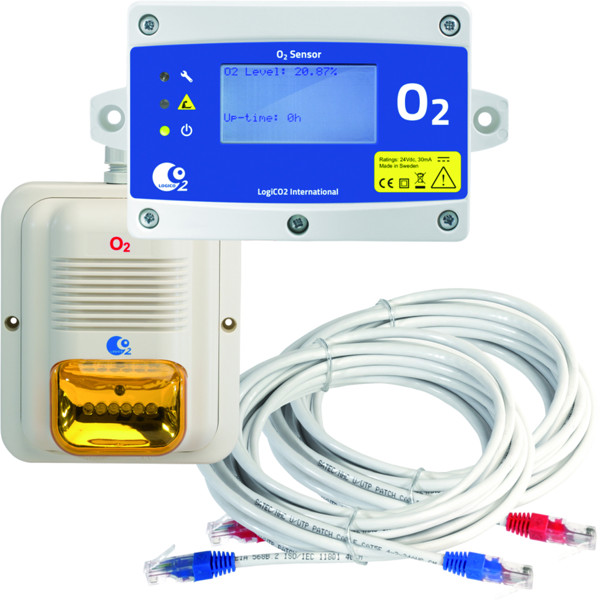 O2 Warngerät-Sensorsatz Mk9-2124-Erweiterung, O2-Detektorsatz, Mk9 4A, Stand-Alone Gerät, Netzteil 2363-4032, Lieferumfang, CO2-Detektor, Horn, LED Stroboskop, Kabel, Strom-, Kommunikationskabel, Steckerverriegelung, Signalkabel, RJ45 1-4 Stecker, RJ45 1-