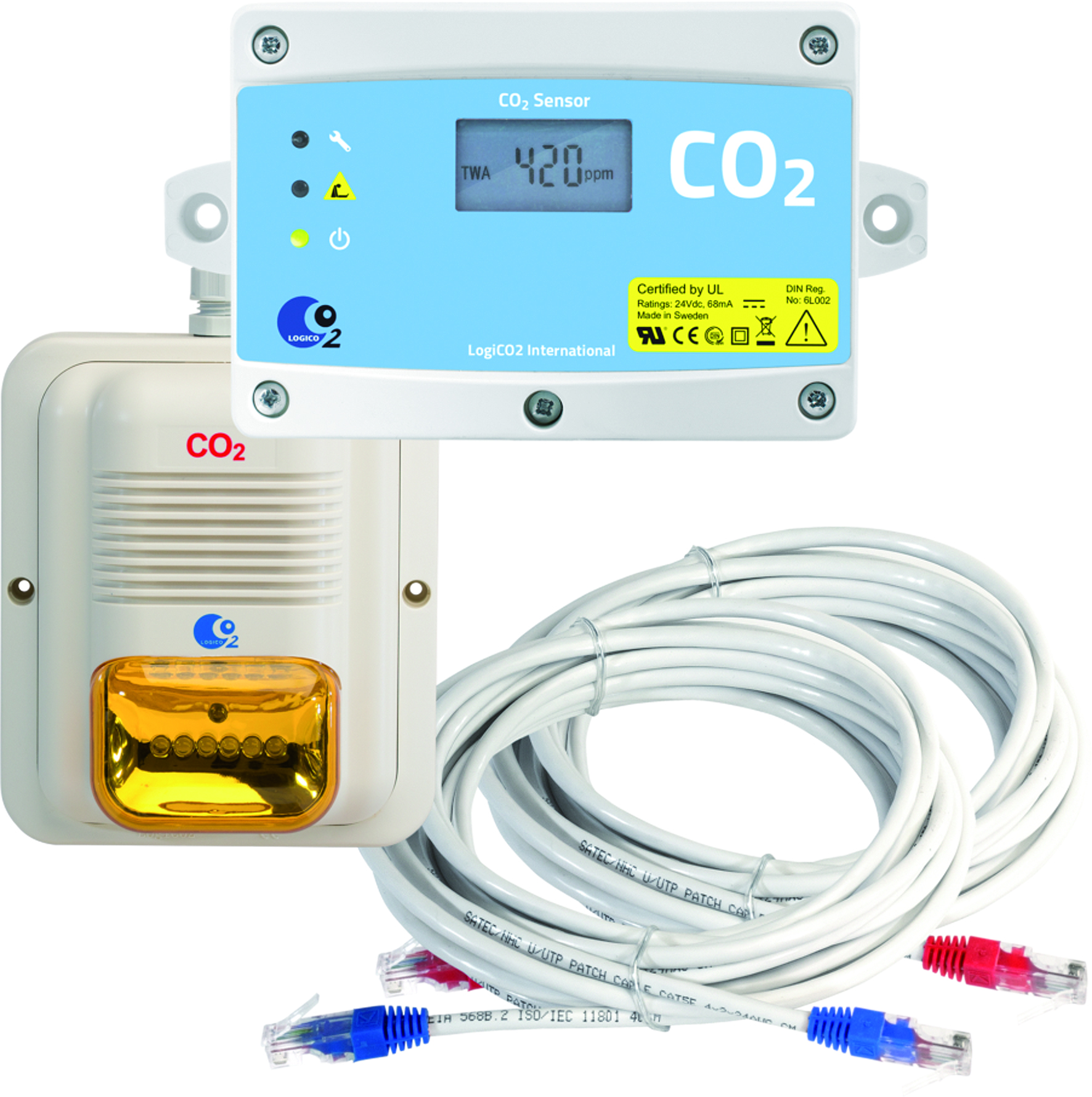 CO2 Warnsystem-Sensorsatz Mk9 4A-2117-getraenkezapfanlagen.net CO2 Warnsystem-Sensorsatz Mk9 4A-2117-CO2 Warnsystem, CO2 Detektorsatz, CO2 Sensorsatz, CO2 Überwachung, Zweiraumüberwachung, CO2 Detektor, Horn/LED Stroboskop, Strom-/Kommunikationskabel, Steckerverriegelung, Signalkabel, RJ45 Stecker, Handbuch, H/S-Schi